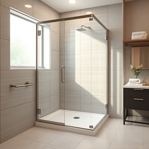 Completed Roll-In Shower Installation in Phoenix AZ with modern design, chrome fixtures, and textured tile work.