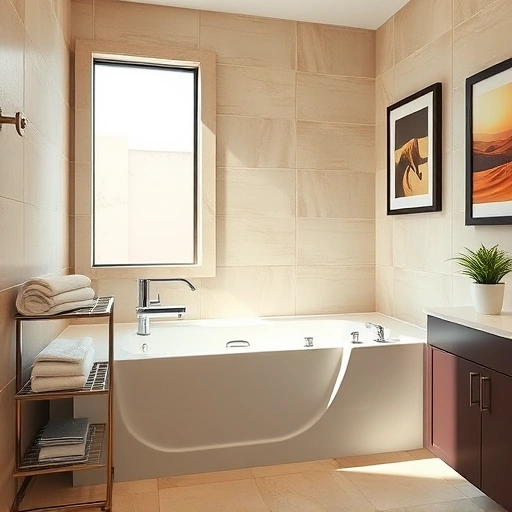 Modern walk-in tub installation in Sun City AZ featuring sleek design, chrome fixtures, and natural light.