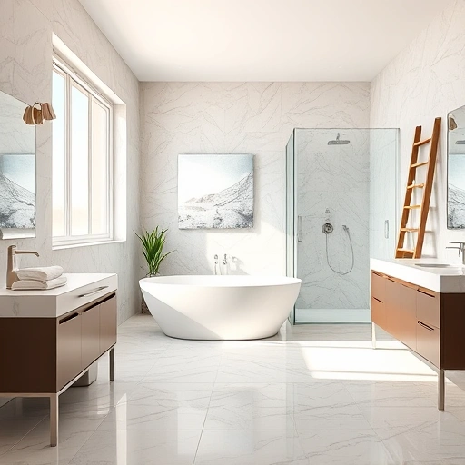 Elegant bathroom remodel in Paradise Valley AZ with marble countertops, freestanding tub, and walk-in shower.