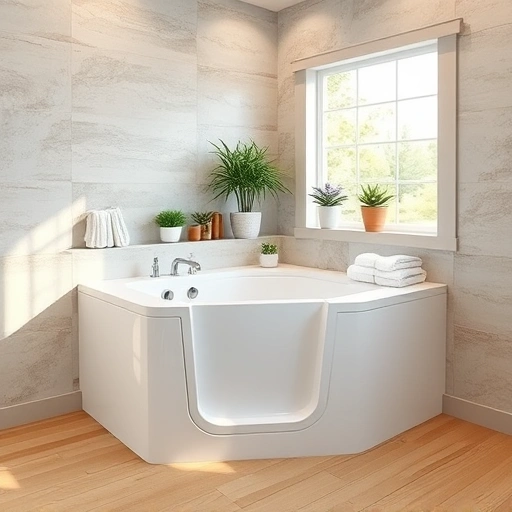 Walk-In Tub Installation in a luxurious Encanto AZ bathroom with white tub, chrome fixtures, and natural light.