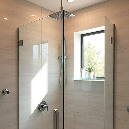 Frameless glass shower enclosure in a modern Phoenix bathroom with polished chrome hardware and neutral-toned tiles.