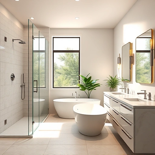 Modern bathroom remodel in Alhambra AZ with walk-in shower, freestanding tub, elegant tile, and stylish fixtures.