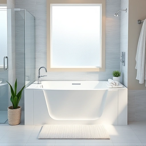 Walk-in tub installation in a modern Peoria bathroom with sleek design, soft lighting, and elegant accessories.