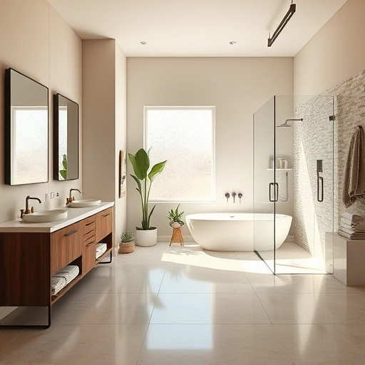 Spacious Phoenix bathroom with freestanding tub, walk-in shower, double vanity, and modern desert decor.