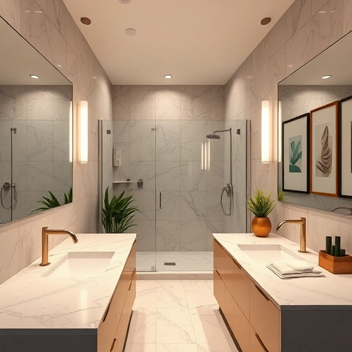 Stylish bathroom remodel in Sunnyslope AZ featuring marble countertops, walk-in shower, elegant fixtures, and plants.