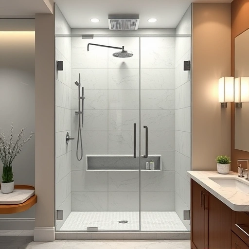 Luxury walk-in shower remodel in Phoenix with sleek glass, chrome fixtures, elegant tile, and ambient lighting.
