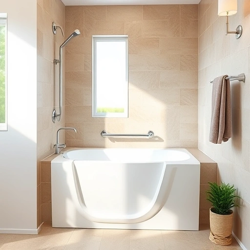 Completed Walk-In Tub Installation in Tempe AZ featuring sleek white porcelain, chrome fixtures, and modern earth tone tiles.