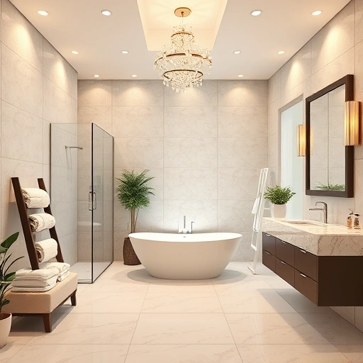 Elegant bathroom remodel in Glendale AZ with freestanding tub, walk-in shower, dual vanities, and stylish decor.