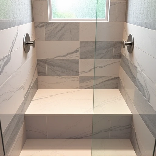 Built-In Shower Seat Installation in Phoenix with polished stone, modern tiles, and a sleek, inviting aesthetic.
