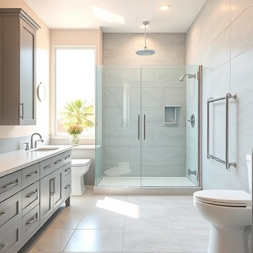 Aging-in-Place bathroom remodel in Phoenix with accessible design, walk-in shower, grab bars, and natural light.