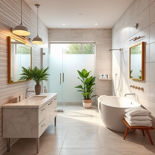 Luxurious bathroom remodel in Cave Creek AZ with freestanding tub, walk-in shower, marble vanity, and natural light.
