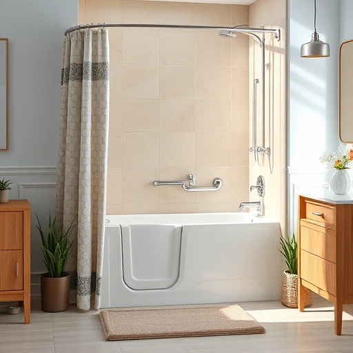 Walk-In Tub Installation in Deer Valley AZ featuring modern design, chrome fixtures, and serene blue walls.