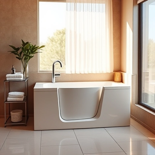 Walk-In Tub installation in a contemporary Phoenix bathroom, showcasing sleek design, chrome fixtures, and elegant accessories.