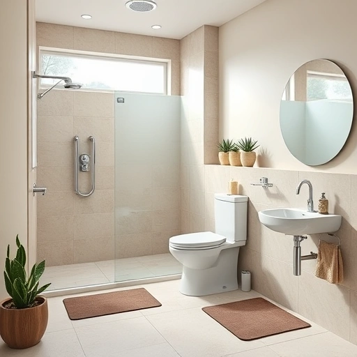 Modern accessible bathroom in Phoenix featuring walk-in shower, stylish fixtures, and desert-inspired decor.