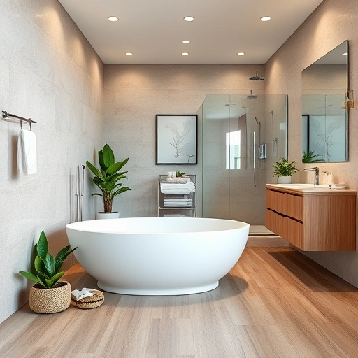 Modern bathroom remodeling in Youngtown AZ with freestanding tub, chrome fixtures, and elegant decor.