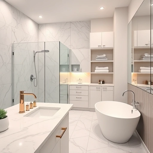 Completed bathroom remodel in Mesa AZ featuring modern design, walk-in shower, freestanding tub, and elegant fixtures.