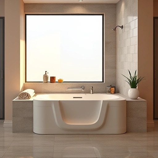 Completed walk-in tub installation in modern bathroom with elegant design, soft lighting, and tasteful decor in Surprise AZ.