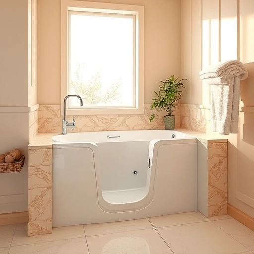 Walk-In Tub installation in Tramonto AZ features sleek design, modern fixtures, and serene ambiance in a tiled bathroom.