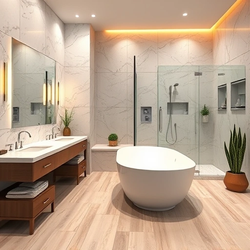Bathroom remodeling in Anthem AZ with marble countertops, chrome fixtures, walk-in shower, and freestanding tub.