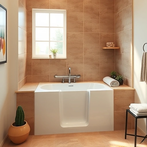 Walk-in tub installation in a modern, accessible Sun City AZ bathroom with elegant fixtures and serene decor.