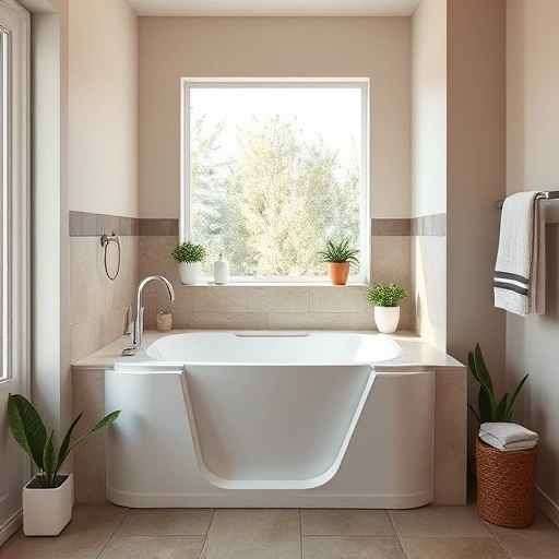 Walk-in tub installation in a modern Tempe AZ bathroom with elegant tiles, chrome fixtures, and natural light.