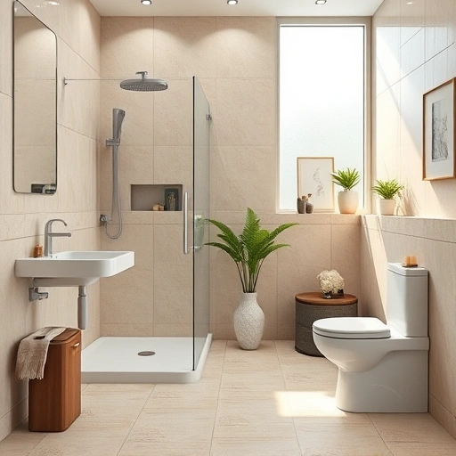 Accessible bathroom remodeling in Phoenix featuring modern fixtures, natural light, and stylish decor in soft tones.