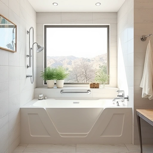 Completed Walk-In Tub Installation in New River AZ featuring a modern bathroom, sleek white tub, and natural light.