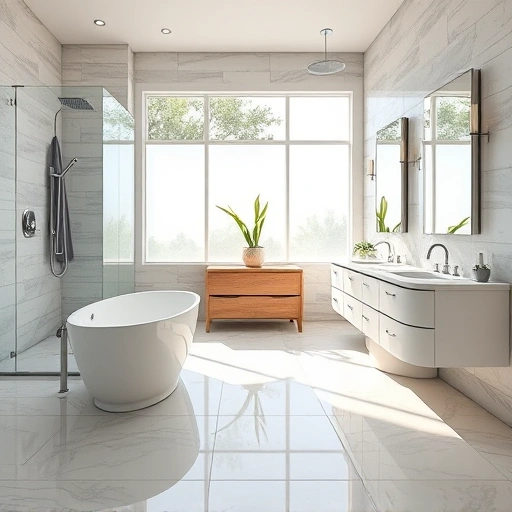 Elegant bathroom remodel in Sun City West AZ with freestanding tub, marble floor, and modern fixtures.