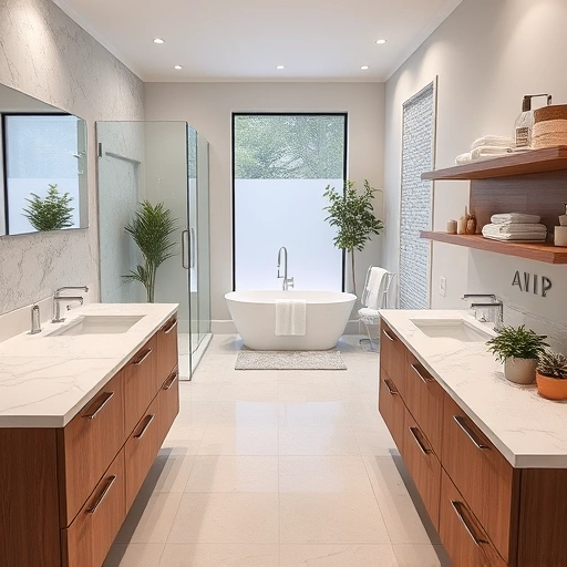 Luxury bathroom remodel in Litchfield Park AZ with marble countertops, walk-in shower, and freestanding tub.
