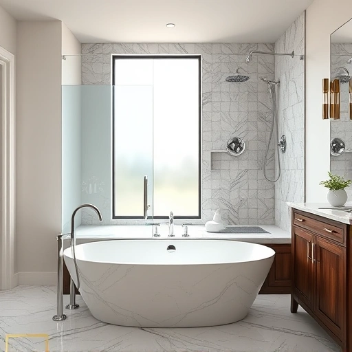 Luxurious bathroom remodel in Phoenix featuring a freestanding tub, marble tiles, and modern fixtures in a serene atmosphere.