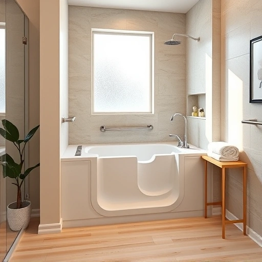 Walk-in tub installation in a modern Paradise Valley Village bathroom with elegant design and serene decor.