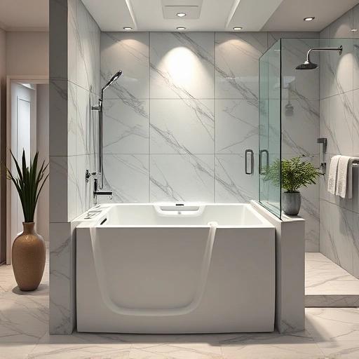 Custom walk-in tub installation in a luxurious Phoenix bathroom with marble tiles and elegant decor.