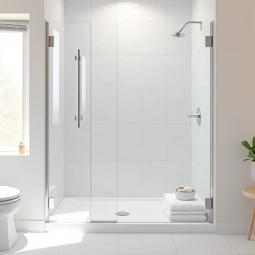Modern low-threshold shower installation in Phoenix with sleek design, chrome fixtures, and elegant white tiles.