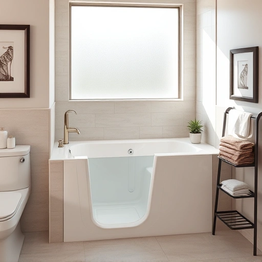 Walk-in tub installation in a modern bathroom with soft tiles, chrome fixtures, and natural light in Camelback East Village.