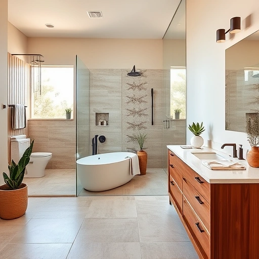 Remodeled Phoenix bathroom with neutral tones, freestanding tub, and desert-inspired decor for a luxurious retreat.
