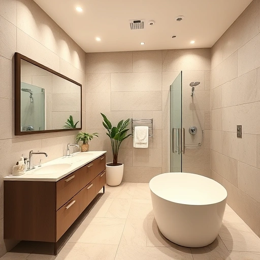 Modern bathroom remodel in North Mountain Village AZ features freestanding tub, walk-in shower, and elegant marble countertops.