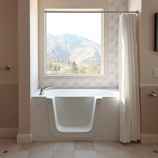 Walk-in tub installation in North Mountain Village AZ featuring elegant design, chrome fixtures, and serene bathroom ambiance.