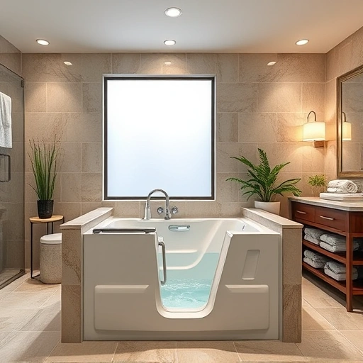 Modern walk-in tub installation in Goodyear AZ featuring sleek design, high-quality fixtures, and serene ambiance.