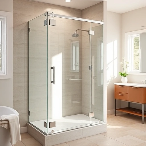 Shower door installation in Phoenix with sleek glass, chrome hardware, and modern neutral tiles creating a luxurious bathroom.
