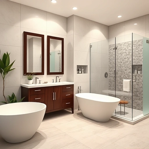 Modern Phoenix bathroom remodel with freestanding tub, double vanity, walk-in shower, and stylish decor.