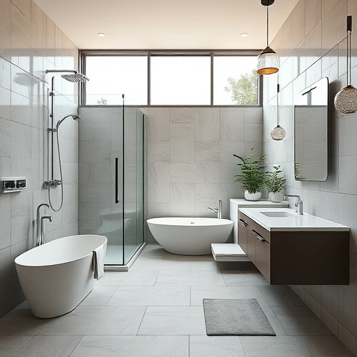Luxurious bathroom remodel in Tramonto AZ featuring a freestanding tub, walk-in shower, and stylish double-sink vanity.