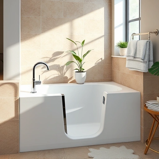 Completed Walk-In Tub Installation in Carefree AZ with modern design, chrome fixtures, and serene earth-tone tiles.