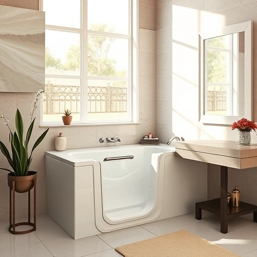 Modern walk-in tub installation in a spacious Goodyear AZ bathroom with natural light, stylish decor, and elegant design.