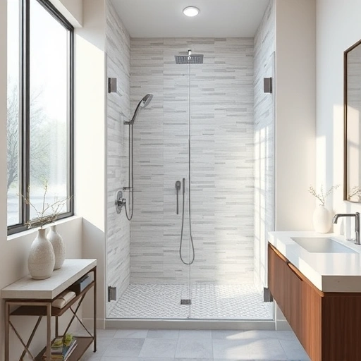 Walk-In Shower Installation in Phoenix featuring modern fixtures, elegant tiles, and a spacious glass enclosure.