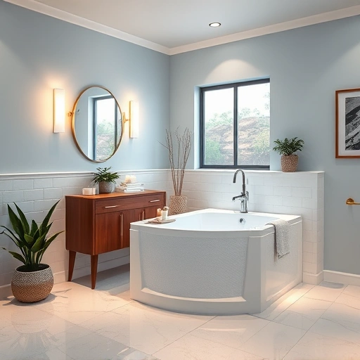 Walk-In Tub Installation in New River AZ featuring sleek white tub, chrome fixtures, and serene ambient lighting.