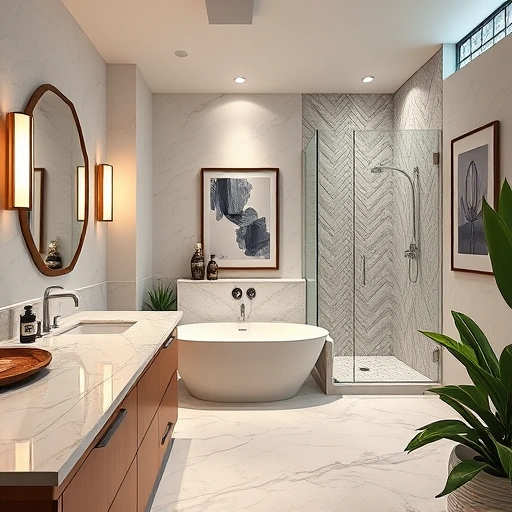 Luxurious bathroom remodel in Paradise Valley Village AZ with marble countertops, chrome fixtures, and elegant design.