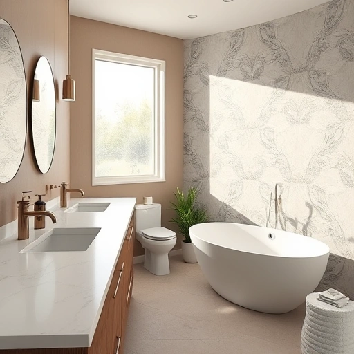 Sophisticated bathroom remodel in Tramonto AZ with marble counters, modern fixtures, and serene lighting.