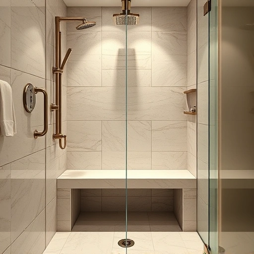 Modern built-in shower seat installation in Phoenix AZ features polished tiles, elegant fixtures, and serene design elements.