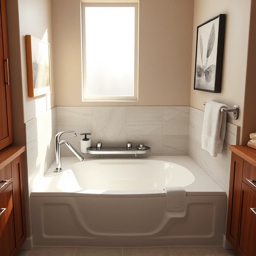 Modern Arrowhead Ranch bathroom featuring a spacious walk-in tub, stylish chrome fixtures, and serene decor.