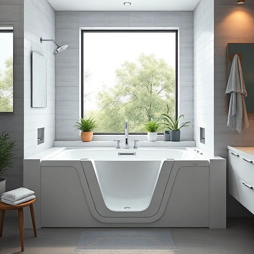 Completed Walk-In Tub Installation in Litchfield Park AZ featuring modern design, chrome fixtures, and ambient lighting.